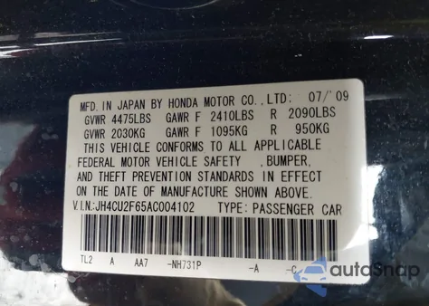 2010 Acura Tsx 2.4 z USA, uszkodzony, nr VIN JH4CU2F65AC004102